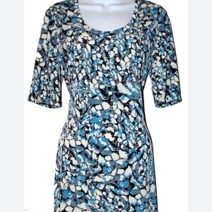 Marc New York Blue and Cream Abstract Midi Dress